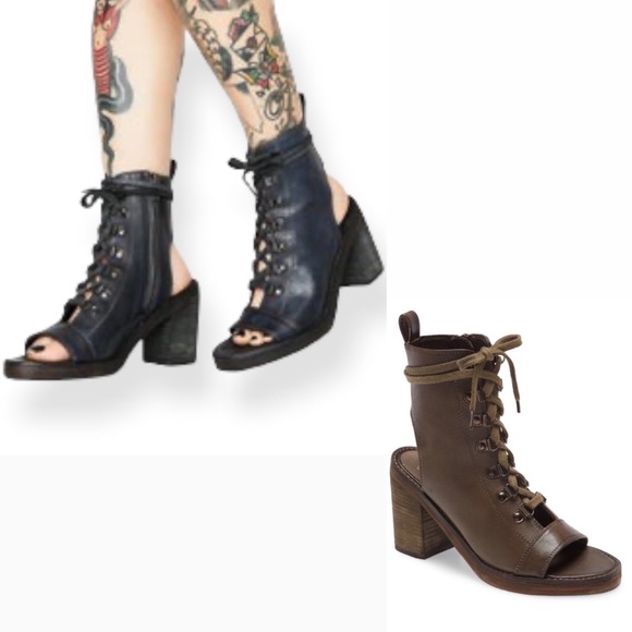 NEW Free People Brown Open Toe Leather Booties City of Lights Size EU40 US10 - Picture 5 of 14